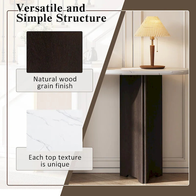 Entryway Console Table, Table with Oval Faux Marble Top for Entrance
