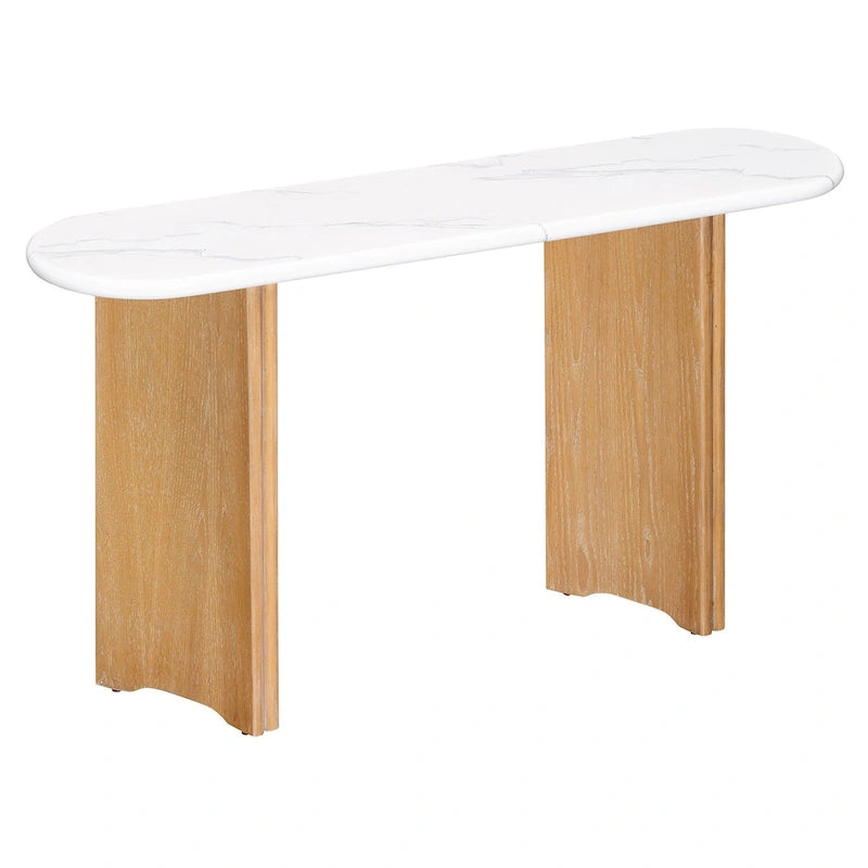 Entryway Console Table, Table with Oval Faux Marble Top for Entrance