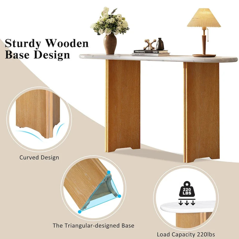 Entryway Console Table, Table with Oval Faux Marble Top for Entrance
