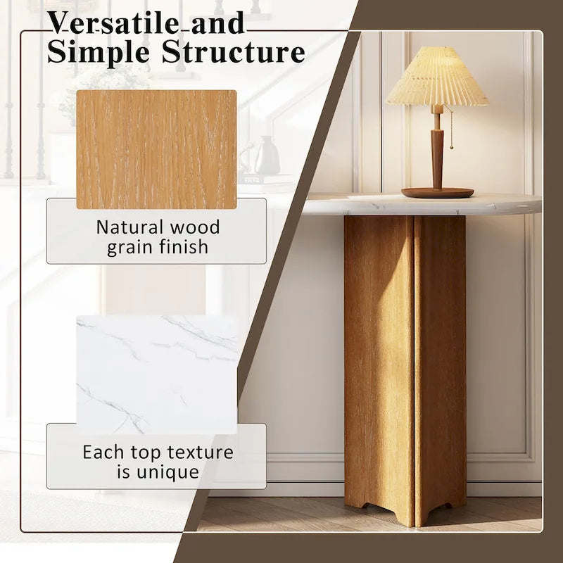 Entryway Console Table, Table with Oval Faux Marble Top for Entrance