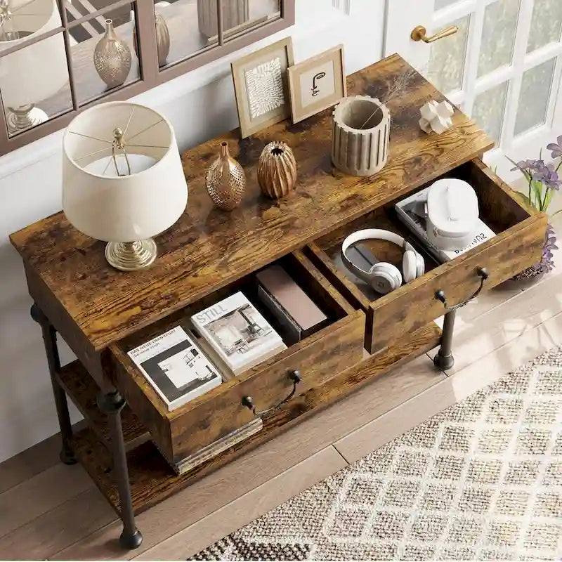 IDEALHOUSE Console Tables with 2 Drawers, Storage Shelves