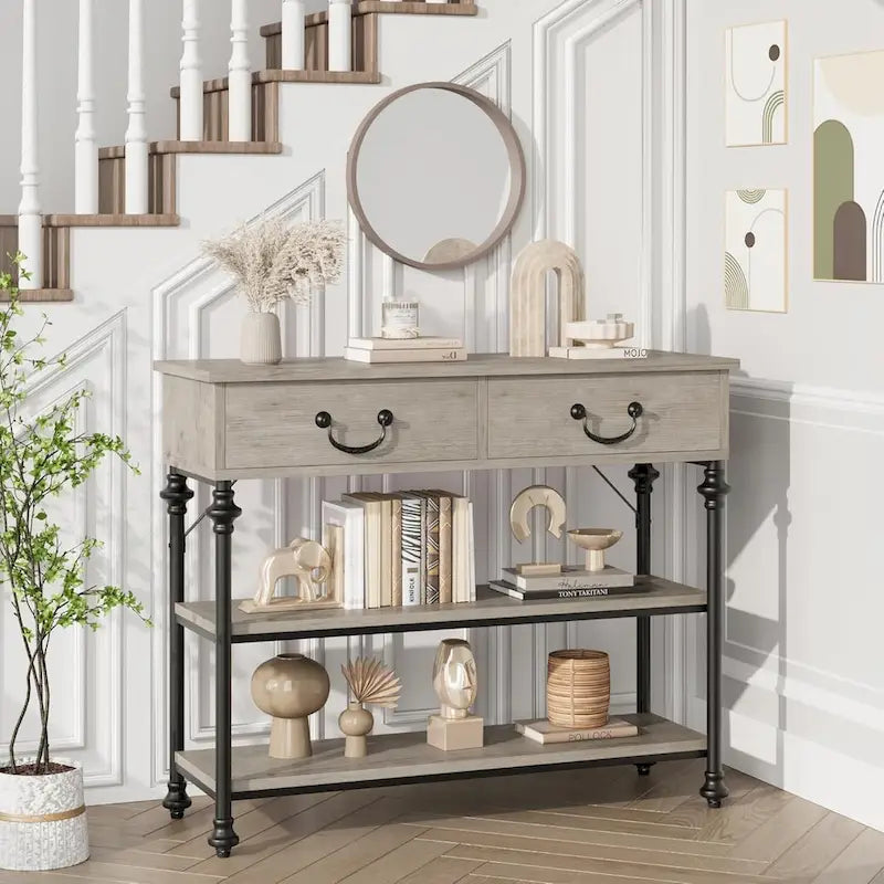 IDEALHOUSE Console Tables with 2 Drawers, Storage Shelves