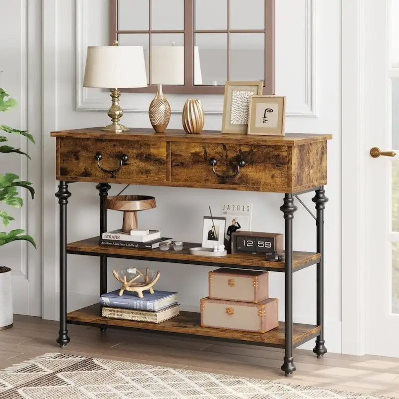 IDEALHOUSE Console Tables with 2 Drawers, Storage Shelves