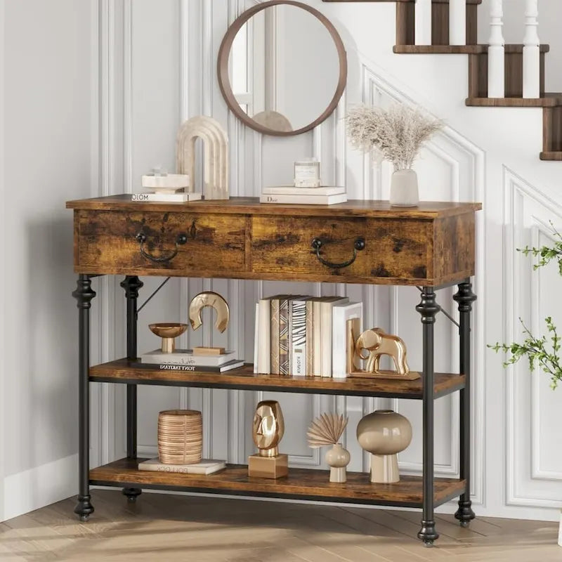 IDEALHOUSE Console Tables with 2 Drawers, Storage Shelves