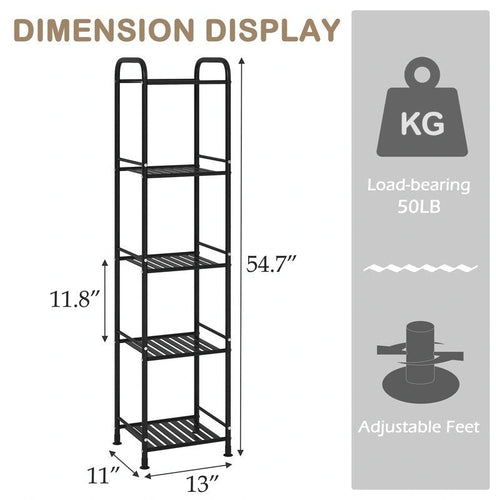 5 Tier Narrow Bathroom Shelving Unit - 13 D x 11 W x 54.7 H