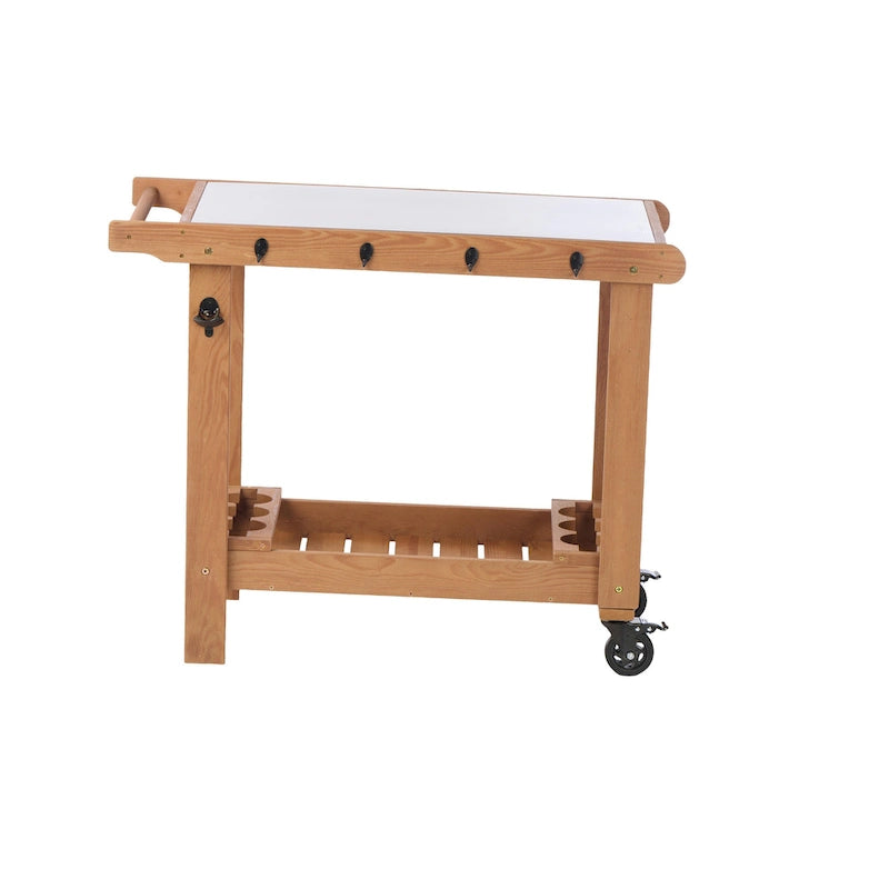 Outdoor Wooden Grill Cart Table with Wheels