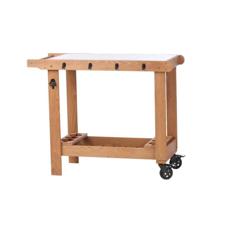 Outdoor Wooden Grill Cart Table with Wheels