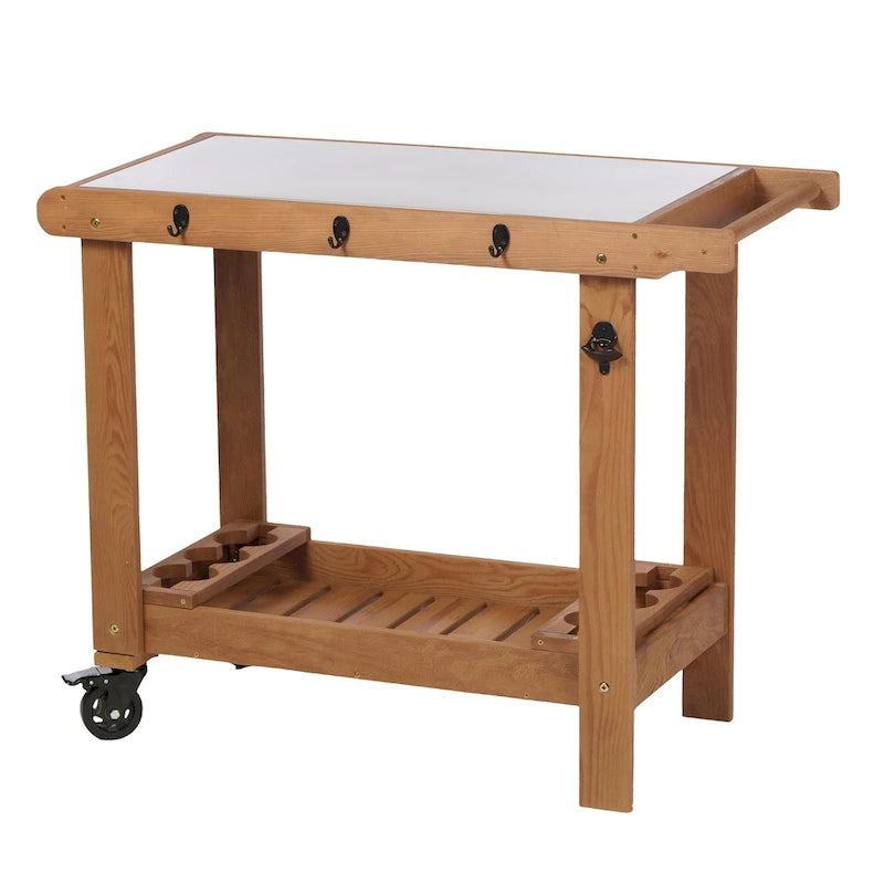 Outdoor Wooden Grill Cart Table with Wheels
