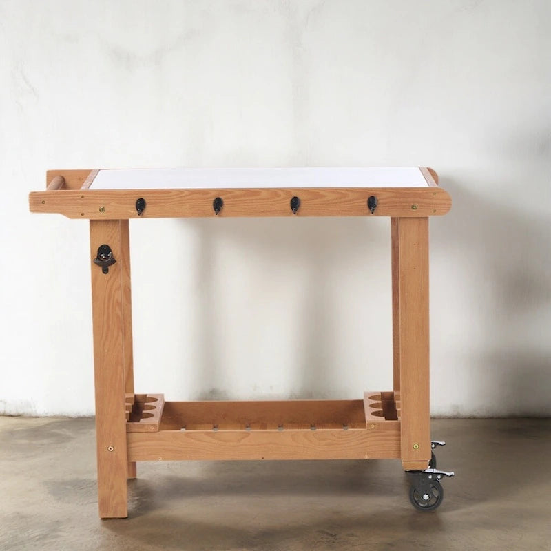 Outdoor Wooden Grill Cart Table with Wheels