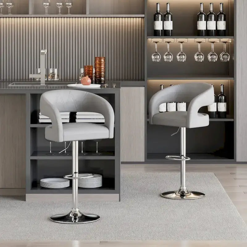 Rounded Mid-Back Barstools with Adjustable Height, Bar Stools(Set of 4)