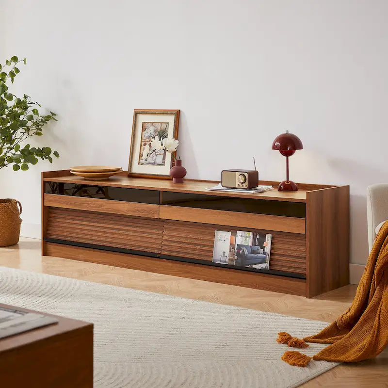 Modern TV Stand with Drawers Design and Built-in Charging Ports and Ambient LED Lighting