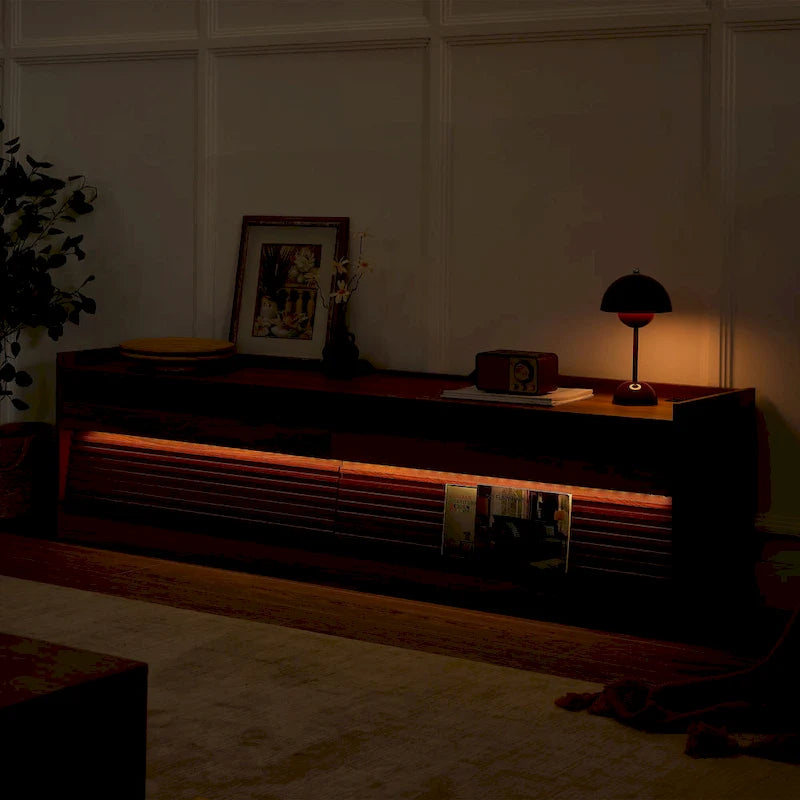 Modern TV Stand with Drawers Design and Built-in Charging Ports and Ambient LED Lighting