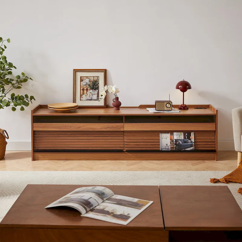 Modern TV Stand with Drawers Design and Built-in Charging Ports and Ambient LED Lighting