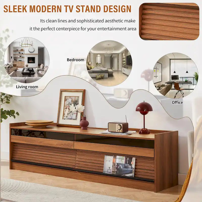 Modern TV Stand with Drawers Design and Built-in Charging Ports and Ambient LED Lighting