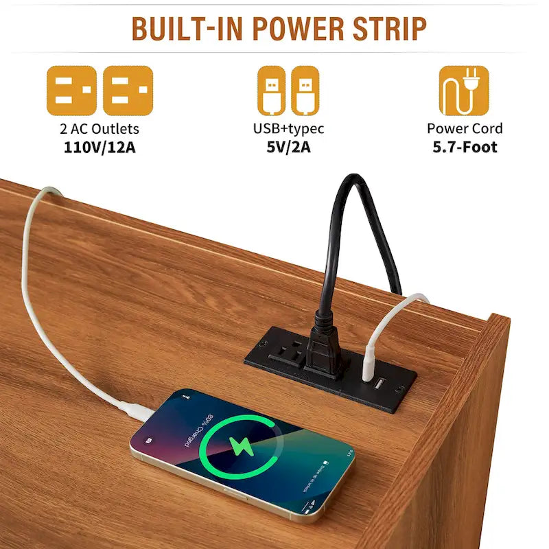 Modern TV Stand with Drawers Design and Built-in Charging Ports and Ambient LED Lighting