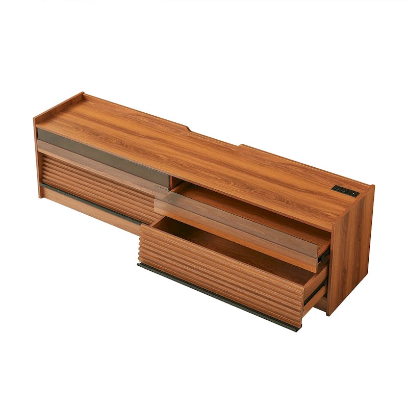 Modern TV Stand with Drawers Design and Built-in Charging Ports and Ambient LED Lighting