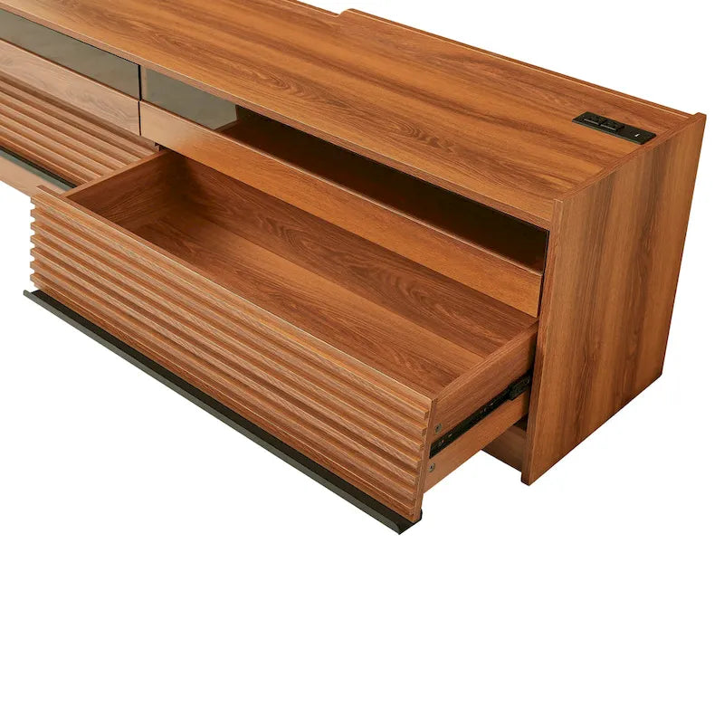 Modern TV Stand with Drawers Design and Built-in Charging Ports and Ambient LED Lighting