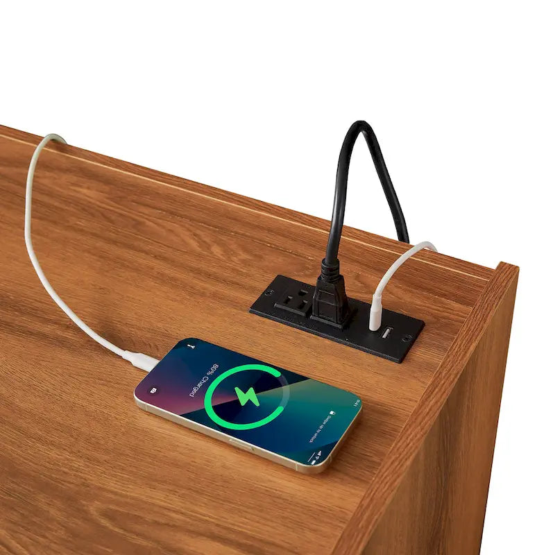 Modern TV Stand with Drawers Design and Built-in Charging Ports and Ambient LED Lighting