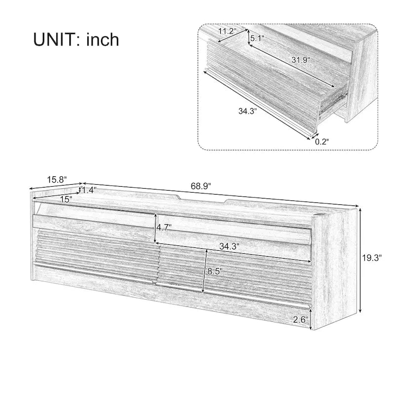Modern TV Stand with Drawers Design and Built-in Charging Ports and Ambient LED Lighting