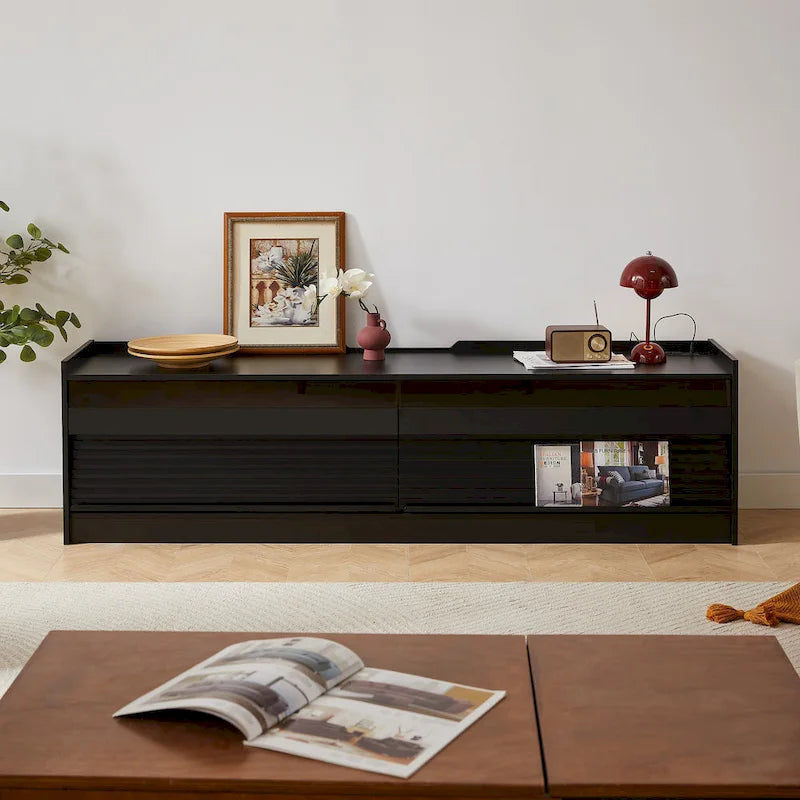 Modern TV Stand with Drawers Design and Built-in Charging Ports and Ambient LED Lighting