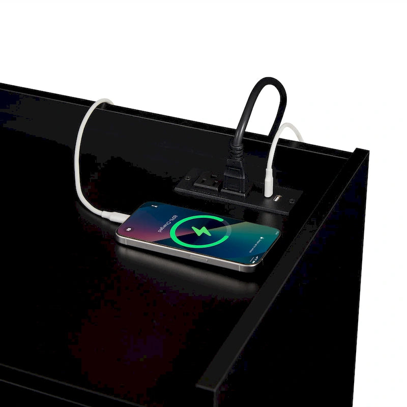 Modern TV Stand with Drawers Design and Built-in Charging Ports and Ambient LED Lighting