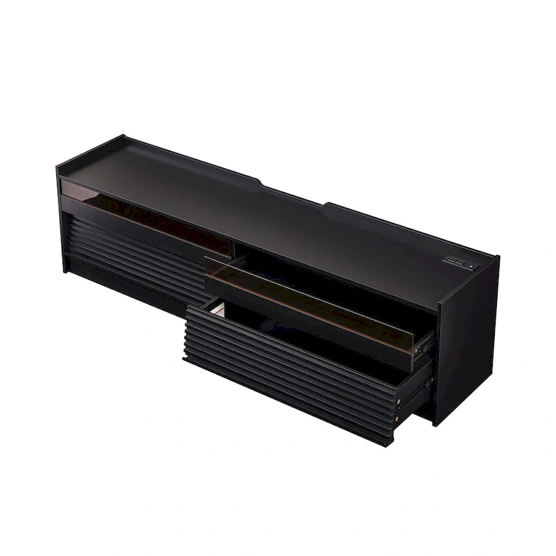 Modern TV Stand with Drawers Design and Built-in Charging Ports and Ambient LED Lighting