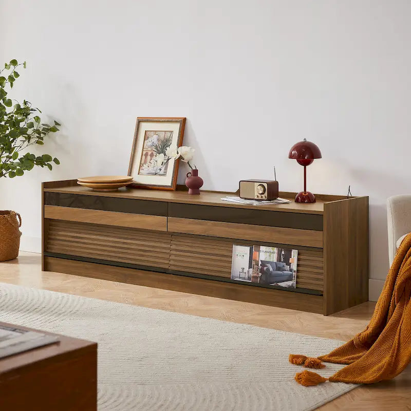 Modern TV Stand with Drawers Design and Built-in Charging Ports and Ambient LED Lighting