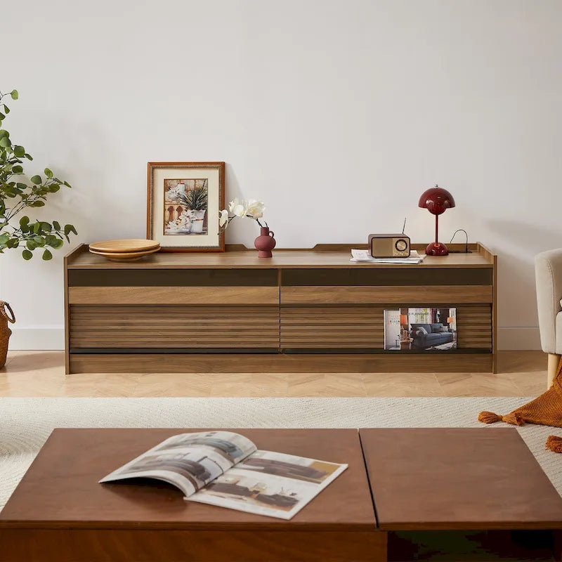 Modern TV Stand with Drawers Design and Built-in Charging Ports and Ambient LED Lighting