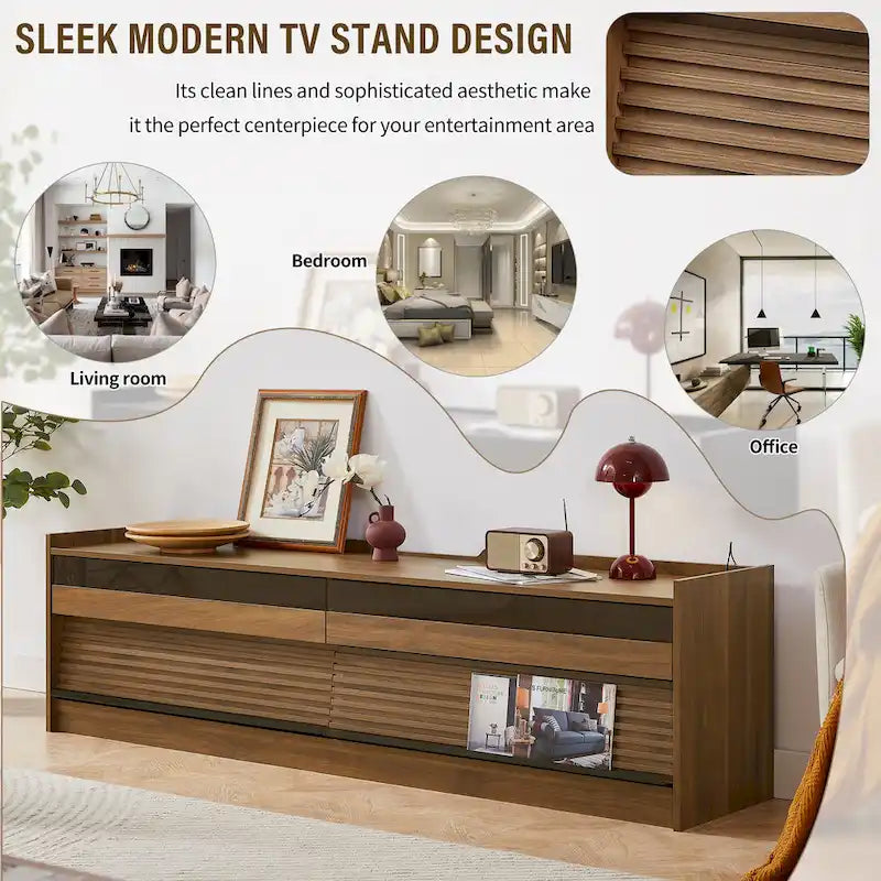 Modern TV Stand with Drawers Design and Built-in Charging Ports and Ambient LED Lighting