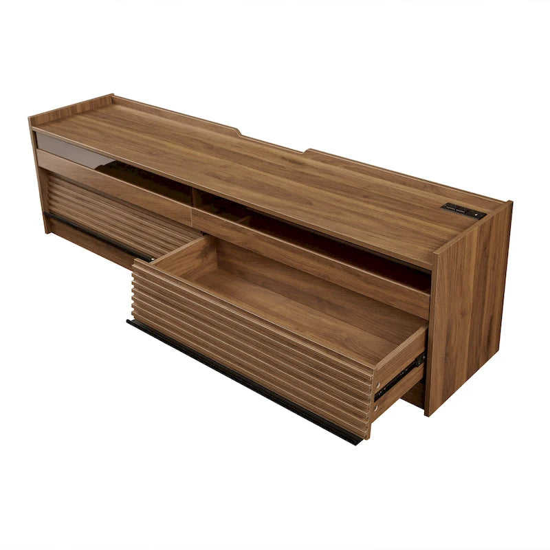Modern TV Stand with Drawers Design and Built-in Charging Ports and Ambient LED Lighting