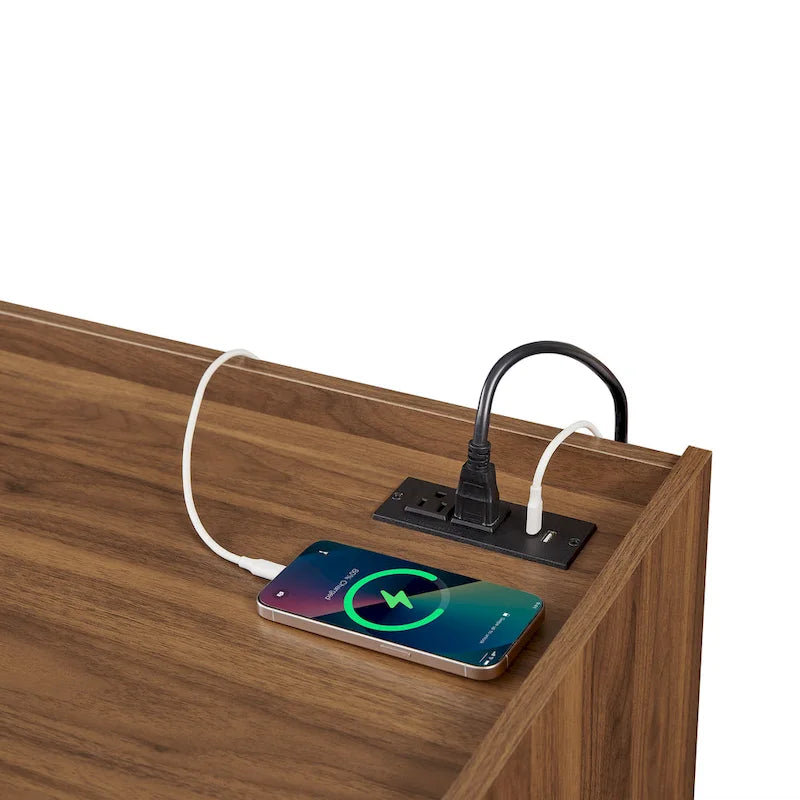 Modern TV Stand with Drawers Design and Built-in Charging Ports and Ambient LED Lighting
