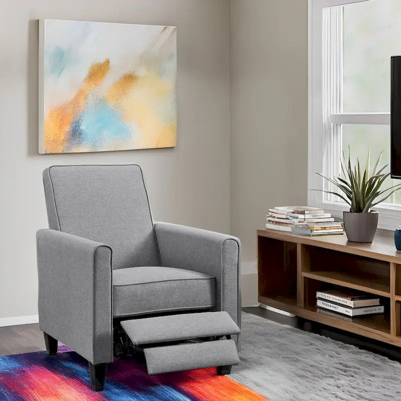 Pushback Recliner Chair  Compact Home Theater Seating with Armrests & Adjustable Footrest, Perfect for Small Spaces