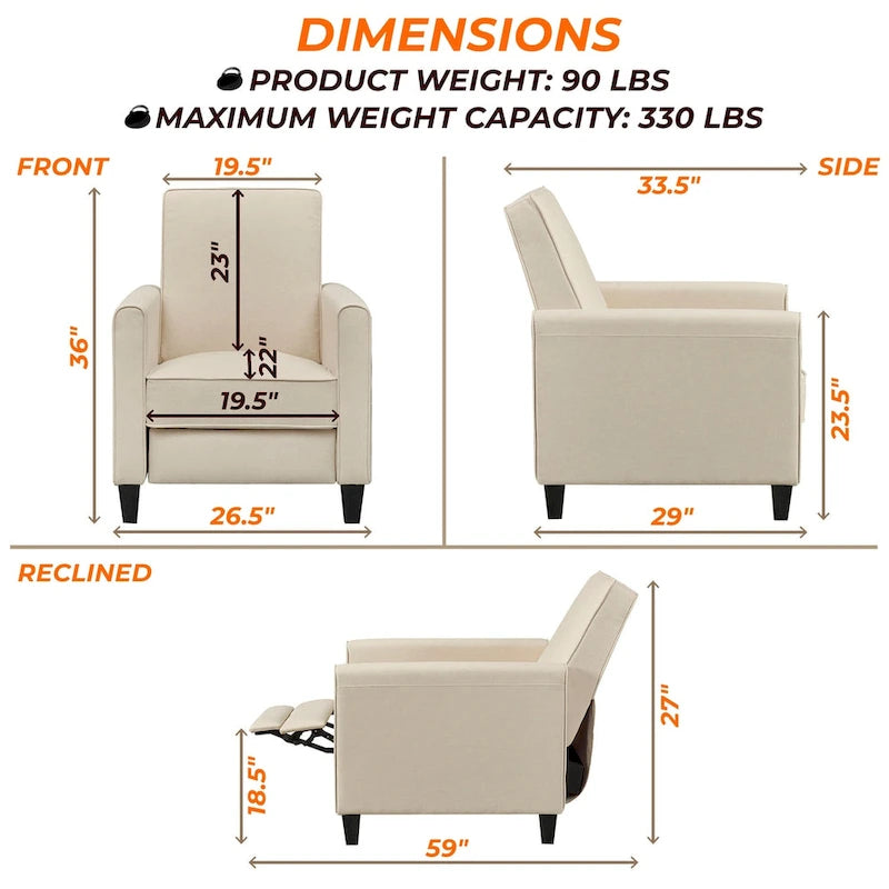 Pushback Recliner Chair  Compact Home Theater Seating with Armrests & Adjustable Footrest, Perfect for Small Spaces