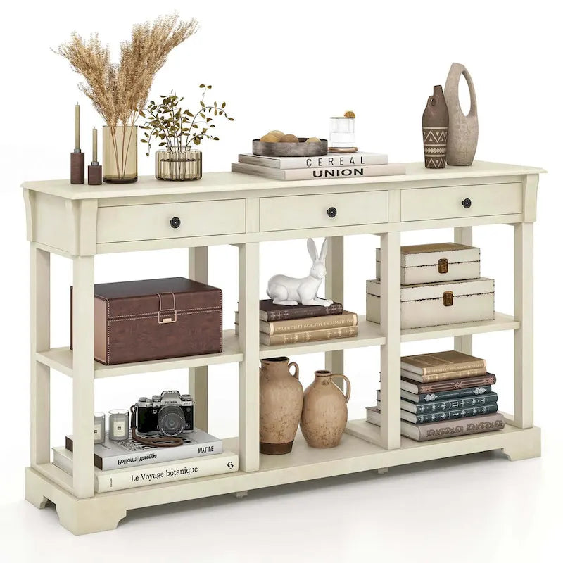 Costway 58  Long Sofa Table with Storage Retro Console Table with 3 - See Details