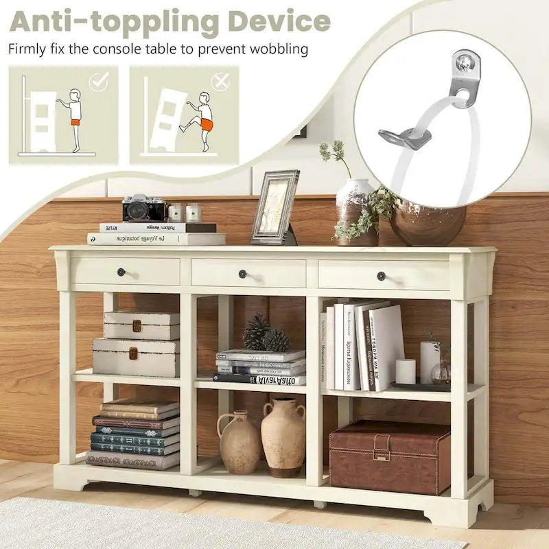 Costway 58  Long Sofa Table with Storage Retro Console Table with 3 - See Details