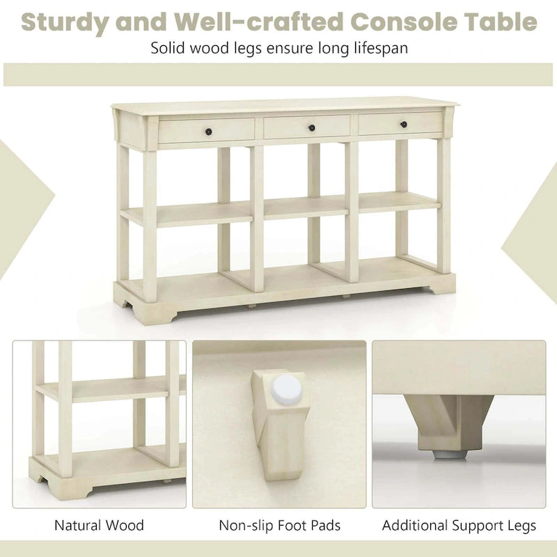 Costway 58  Long Sofa Table with Storage Retro Console Table with 3 - See Details