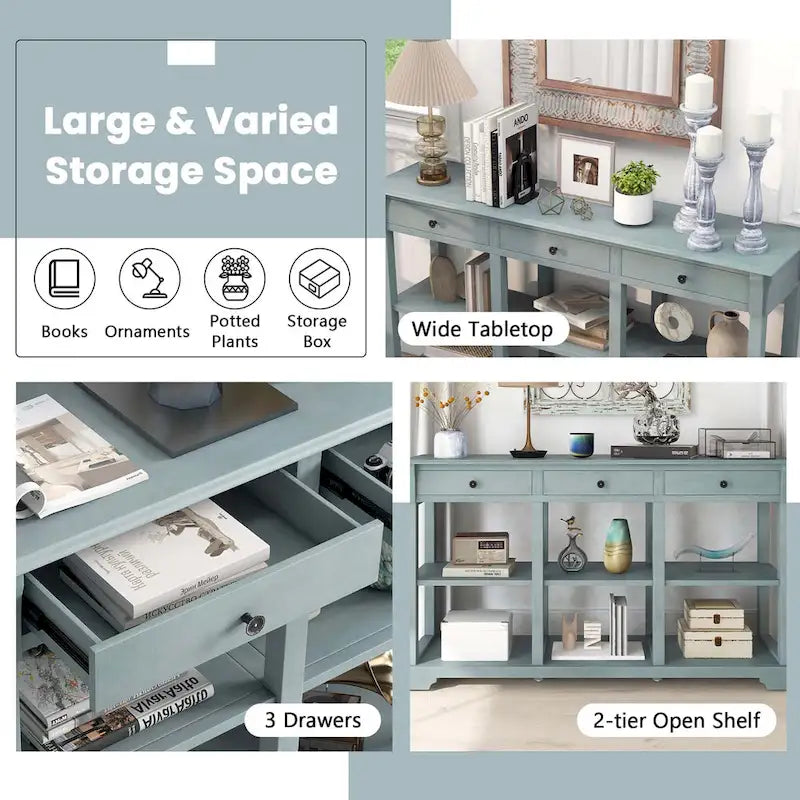 Costway 58  Long Sofa Table with Storage Retro Console Table with 3 - See Details