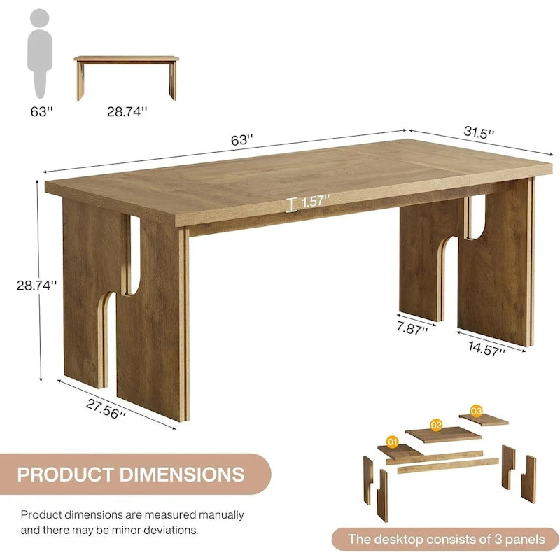 63  Dining Table Rectangle Kitchen Table with Modern Aesthetic Legs