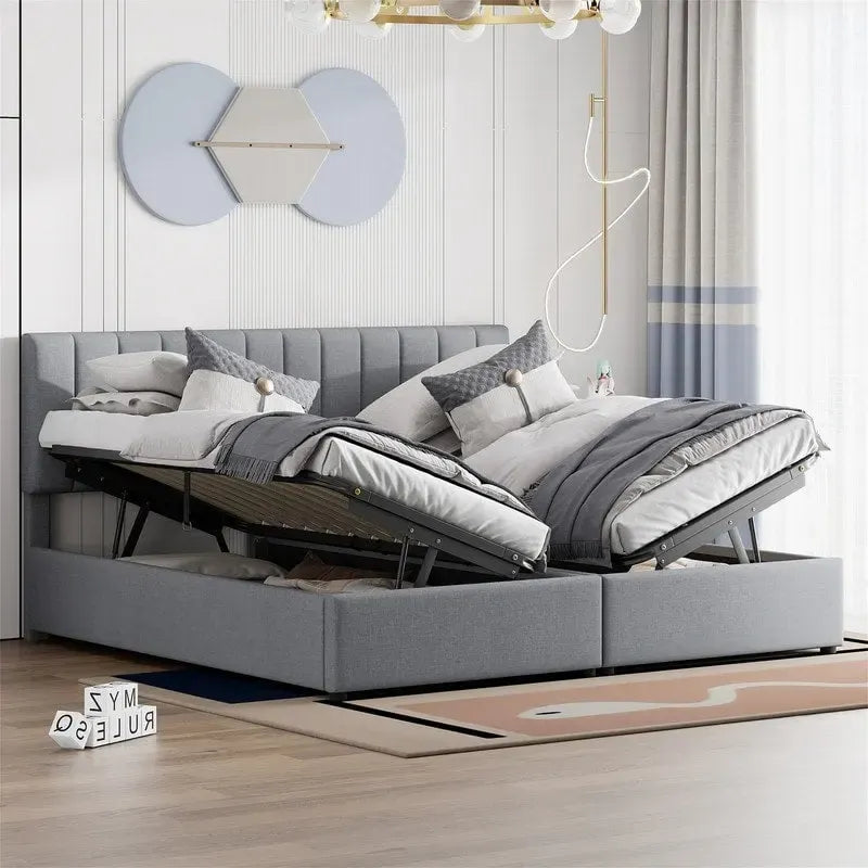 King Size Lift Up Storage Bed with Headboard and Underneath Storage, Upholstered Platform Bed with a Hydraulic Storage System