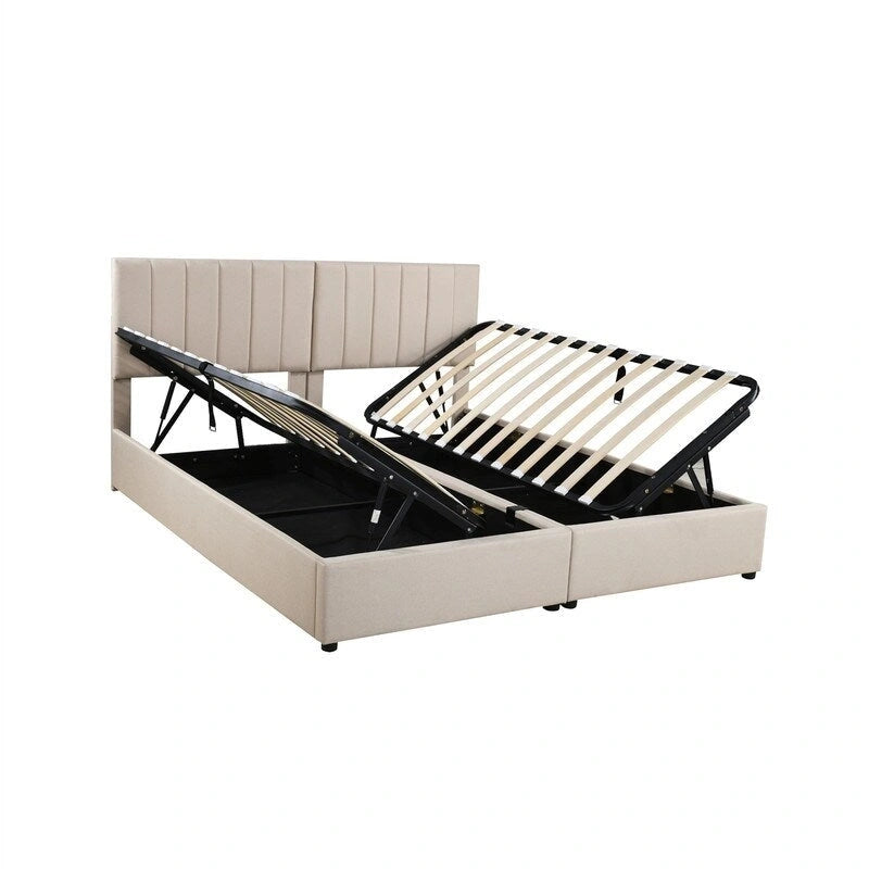 King Size Lift Up Storage Bed with Headboard and Underneath Storage, Upholstered Platform Bed with a Hydraulic Storage System
