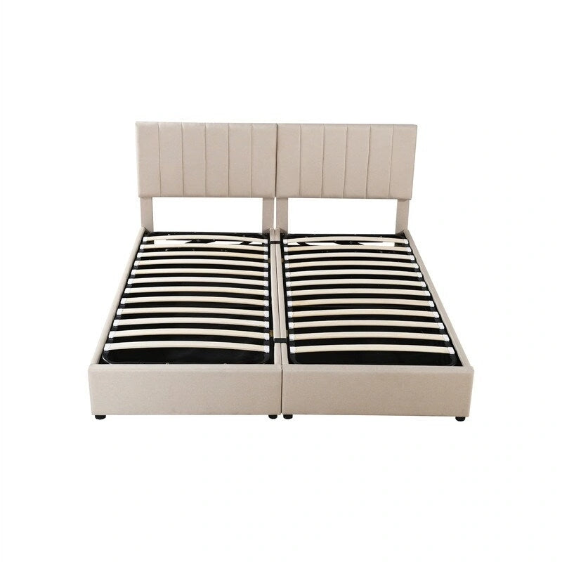 King Size Lift Up Storage Bed with Headboard and Underneath Storage, Upholstered Platform Bed with a Hydraulic Storage System