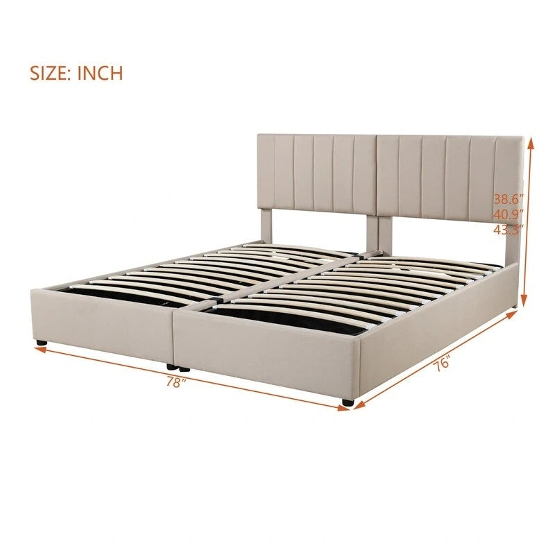 King Size Lift Up Storage Bed with Headboard and Underneath Storage, Upholstered Platform Bed with a Hydraulic Storage System