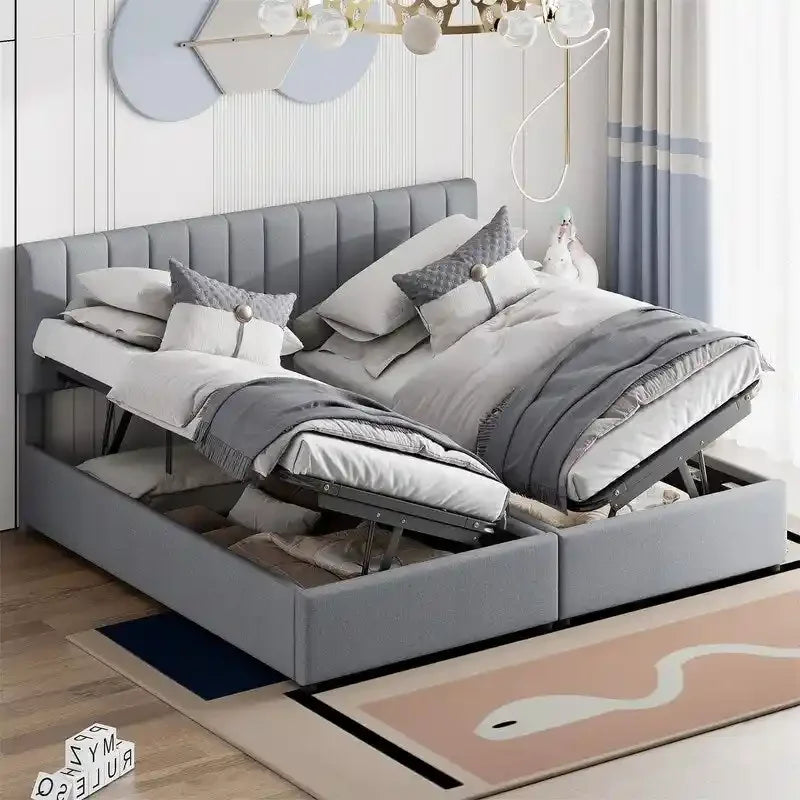 King Size Lift Up Storage Bed with Headboard and Underneath Storage, Upholstered Platform Bed with a Hydraulic Storage System