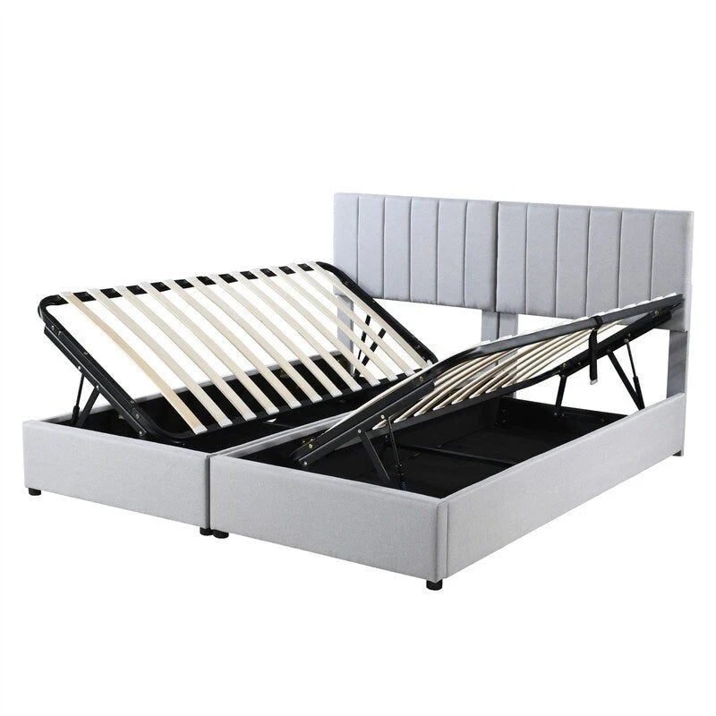 King Size Lift Up Storage Bed with Headboard and Underneath Storage, Upholstered Platform Bed with a Hydraulic Storage System
