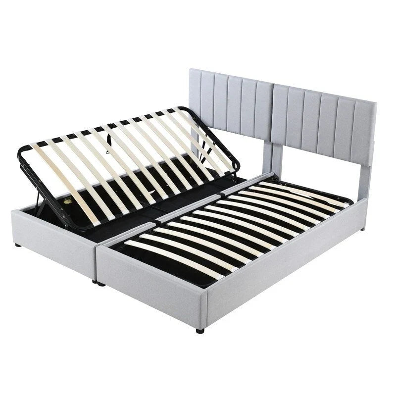King Size Lift Up Storage Bed with Headboard and Underneath Storage, Upholstered Platform Bed with a Hydraulic Storage System