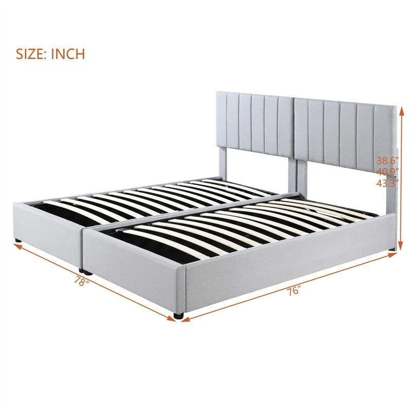 King Size Lift Up Storage Bed with Headboard and Underneath Storage, Upholstered Platform Bed with a Hydraulic Storage System