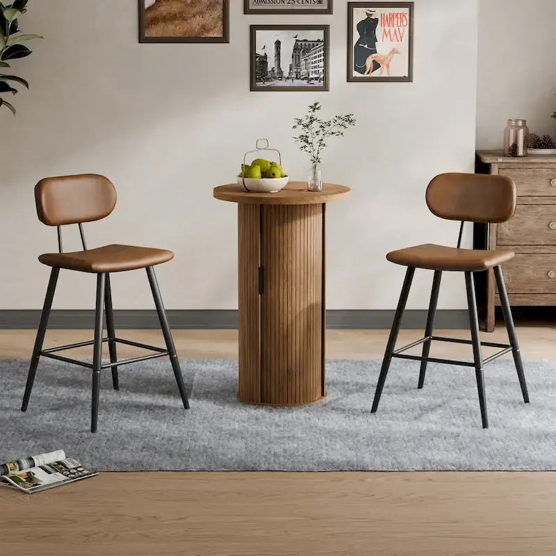 Small Tambour Dining Table with Three-Layer Storage Shelf, 36  Tall Round Bar Table - N/A