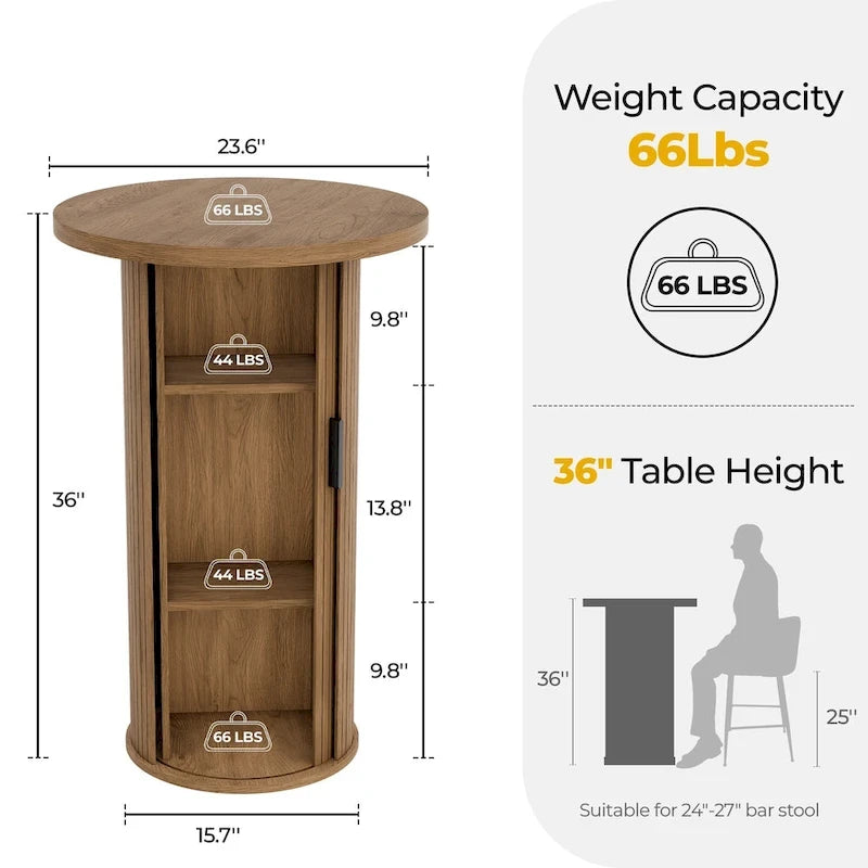 Small Tambour Dining Table with Three-Layer Storage Shelf, 36  Tall Round Bar Table - N/A