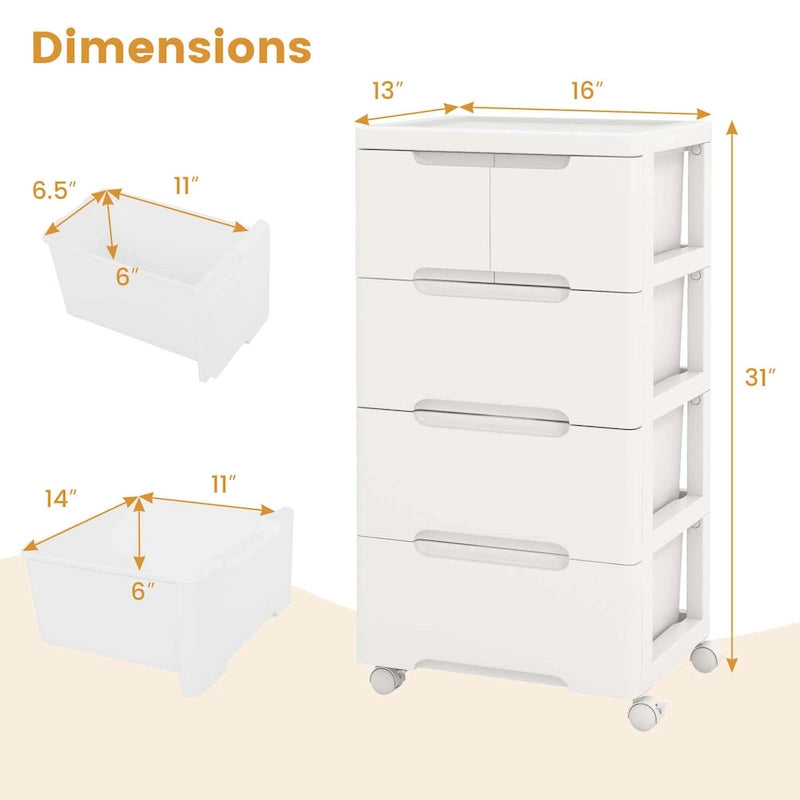 Costway 1 PCS 5-Drawer Plastic Rolling Storage Cart with 4 Universal - See Details