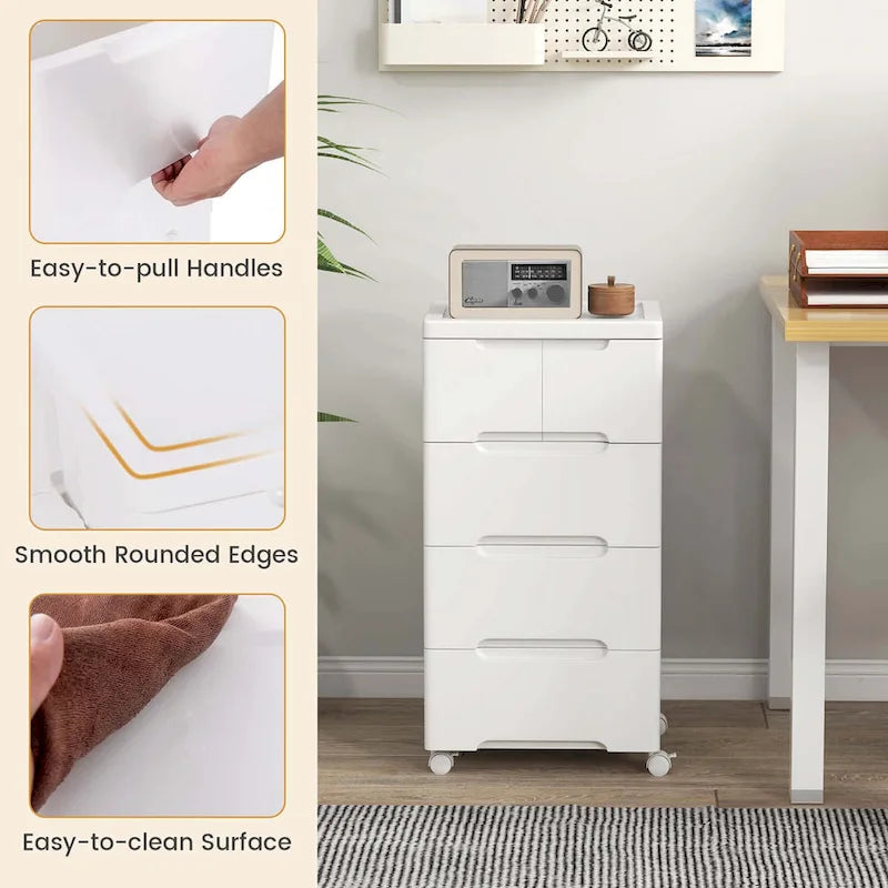 Costway 1 PCS 5-Drawer Plastic Rolling Storage Cart with 4 Universal - See Details